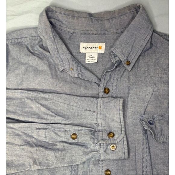 Carhartt Shirt Mens Blue Workwear Indoor/Outdoor Button Shirt Size 2XLT Tall - Picture 1 of 7